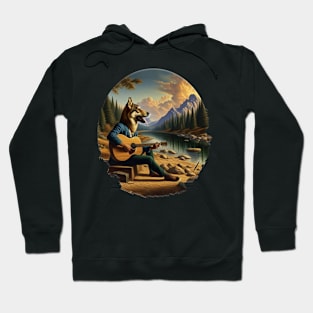 Lake Mountain Acoustic Guitar German Shepherd Dog Hoodie